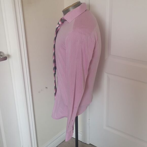 Strauss Men Button Down Shirt & Tie Combo Tie 100% Silk 14.5 Pink - Picture 3 of 16